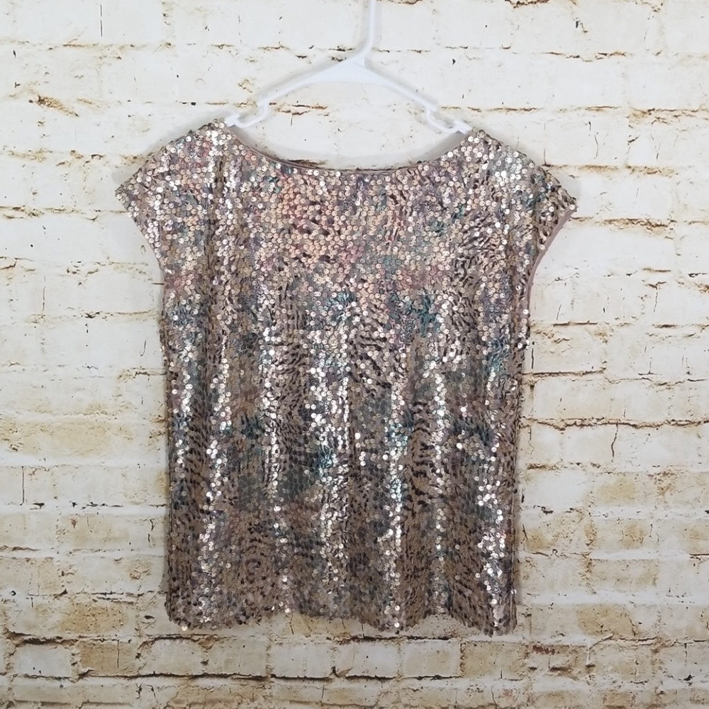 RACHEL ZOE Cap Sleeve Gold Sequin Blouse Size P